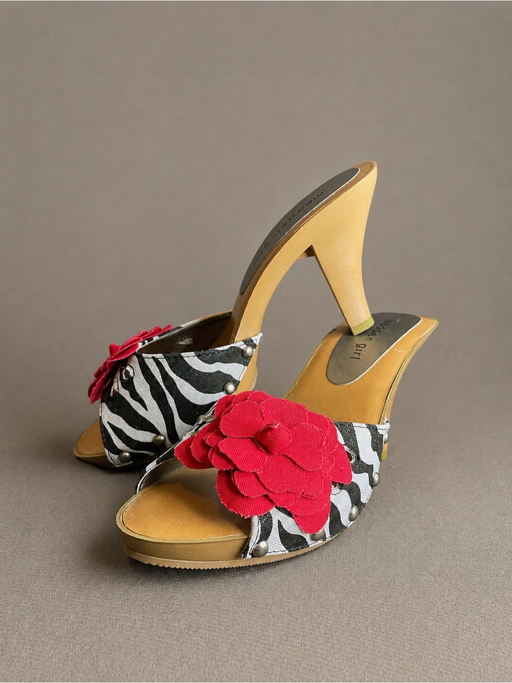 Madden Girl Zebra Print Floral Heels | Studded Mules | Women’s Size 8